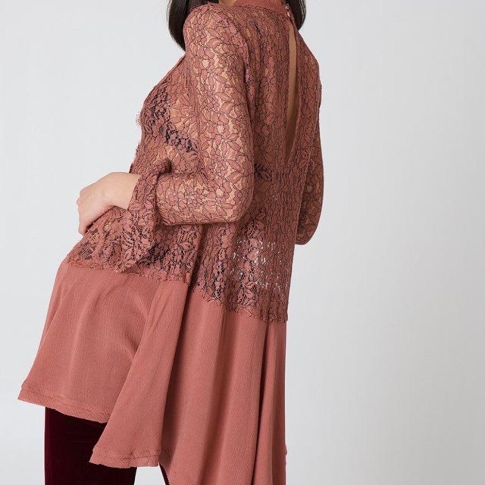 NWT Free People Tell Tale Lace Tunic Dusty Mauve - Picture 6 of 6